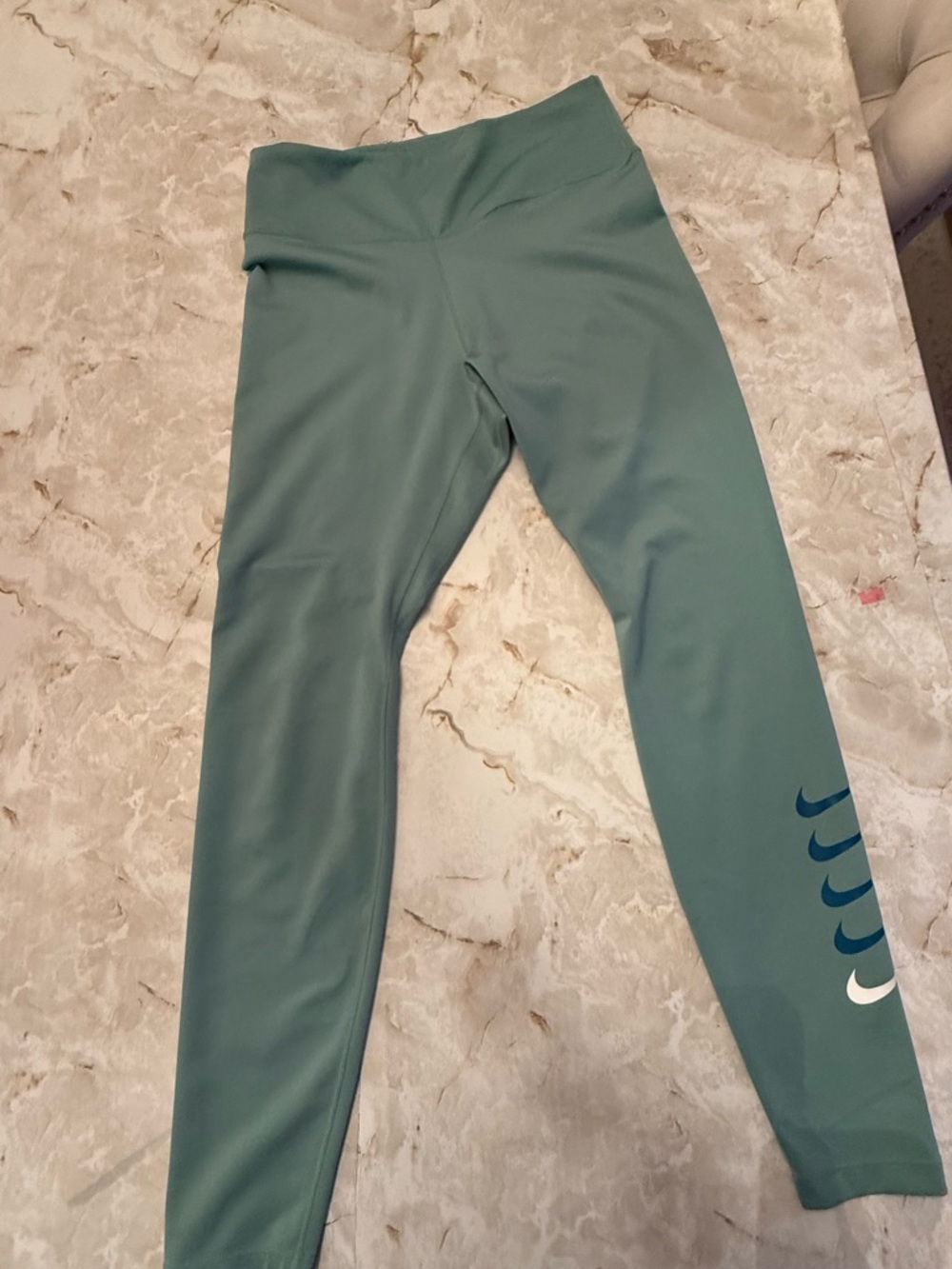 Nike Girls' Sage Green Leggings with Navy & White Swooshes